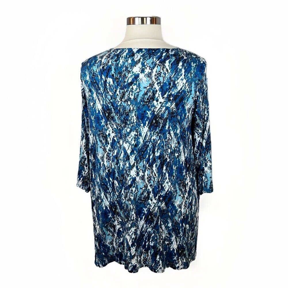 Cynthia Rowley Top Women’s 2X Blue Scoop Neck 3/4 Sleeves Stretch High Low Hem - Picture 4 of 9